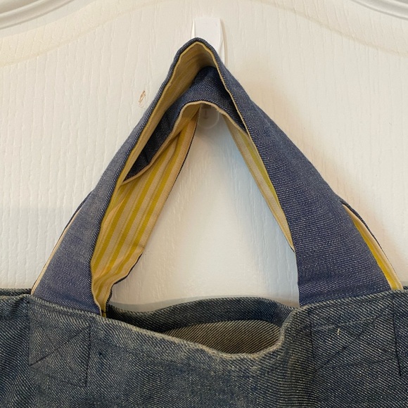 Vintage Handmade Arts And Crafts Toad Frog Print Denim Tote Bag - Picture 3 of 6